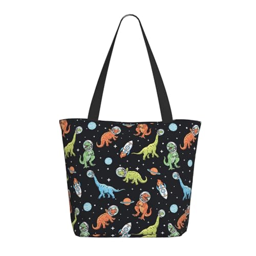 Tragetasche für Damen, große Dinosaurier-Weltraum-Tragetasche mit Reißverschluss, Schultertasche, Handtaschen für Arbeit, Reisen von VOSERY