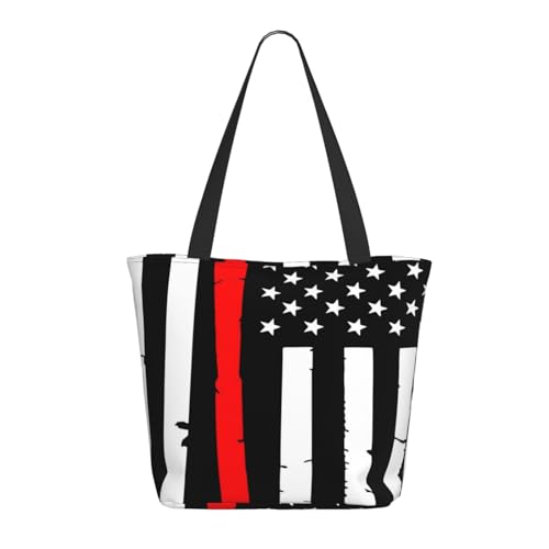 Tragetasche für Damen, große Feuerwehrleute, USA-Flagge, Tragetasche mit Reißverschluss, Schultertasche, Handtasche für Arbeit und Reisen von VOSERY