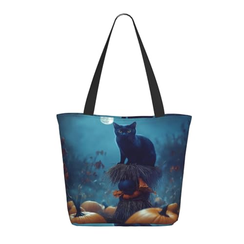 Tragetasche für Damen, große Halloween-Kürbis-schwarze Katze, Tragetasche mit Reißverschluss, Schultertasche, Handtaschen für Arbeit, Reisen Tragetasche für Damen, große Halloween-Kürbis-schwarze Katze, Tragetasche mit Reißverschluss, Schultertasche, Handtaschen für Arbeit, Reisen von VOSERY