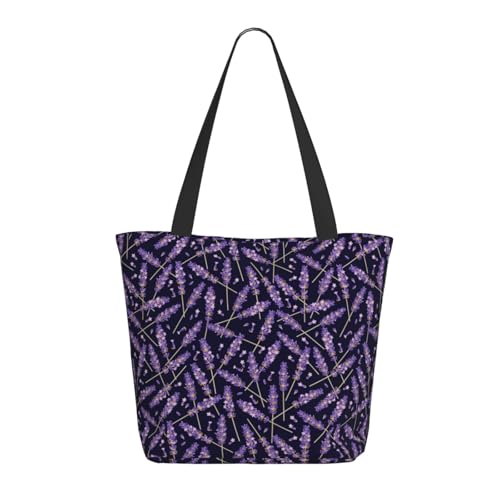 Tragetasche für Damen, große Lavendelblumen, Schwarz / Lila, Tragetasche mit Reißverschluss, Schultertasche, Handtaschen für Arbeit und Reisen Tragetasche für Damen, große Lavendelblumen, Schwarz / Lila, Tragetasche mit Reißverschluss, Schultertasche, Handtaschen für Arbeit und Reisen von VOSERY