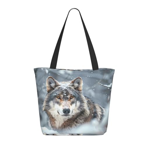 Tragetasche für Damen, große Majestätische Schneewolf-Tragetasche mit Reißverschluss, Schultertasche, Handtaschen für Arbeit und Reisen Tragetasche für Damen, große Majestätische Schneewolf-Tragetasche mit Reißverschluss, Schultertasche, Handtaschen für Arbeit und Reisen von VOSERY