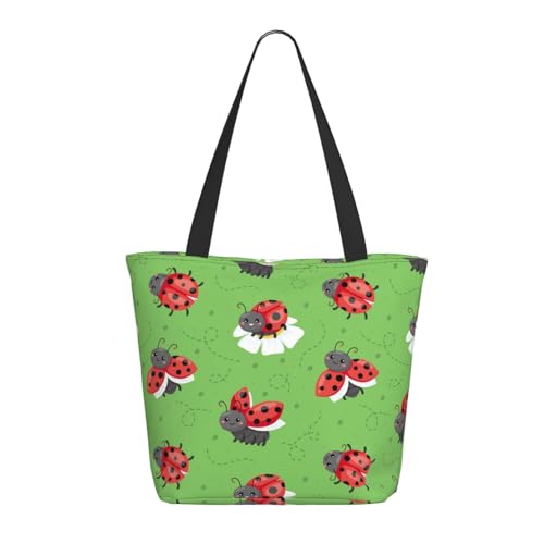 Tragetasche für Damen, große Marienkäfer-Einkaufstasche mit Reißverschluss, Schultertasche, Handtaschen für Arbeit, Reisen Tragetasche für Damen, große Marienkäfer-Einkaufstasche mit Reißverschluss, Schultertasche, Handtaschen für Arbeit, Reisen von VOSERY