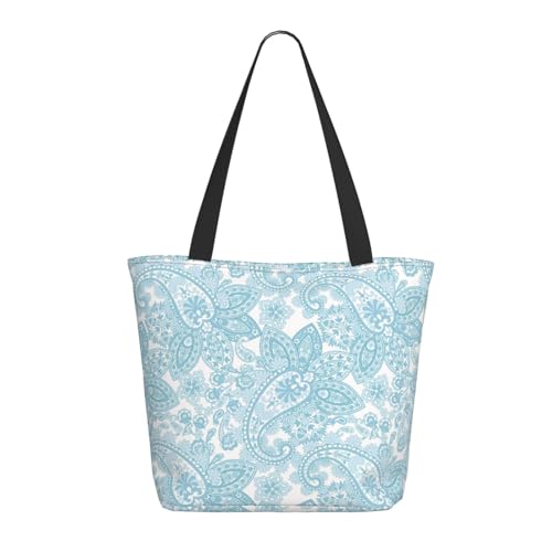 Tragetasche für Damen, große Paisleymuster, blaue Tragetasche mit Reißverschluss, Schultertasche, Handtaschen für Arbeit, Reisen Tragetasche für Damen, große Paisleymuster, blaue Tragetasche mit Reißverschluss, Schultertasche, Handtaschen für Arbeit, Reisen von VOSERY