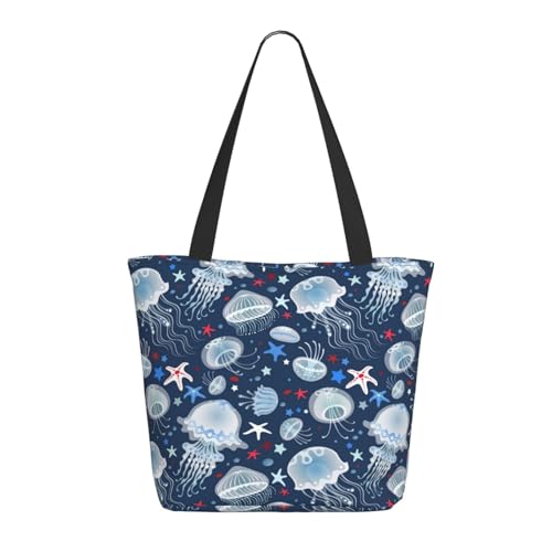 Tragetasche für Damen, große Qualle, Seestern, Tragetasche mit Reißverschluss, Schultertasche, Handtaschen für Arbeit, Reisen Tragetasche für Damen, große Qualle, Seestern, Tragetasche mit Reißverschluss, Schultertasche, Handtaschen für Arbeit, Reisen von VOSERY