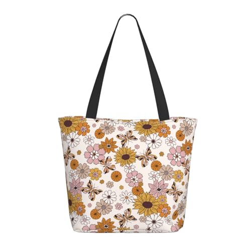 Tragetasche für Damen, große Sonnenblumen, Kürbis, Tragetasche mit Reißverschluss, Schultertasche, Handtasche für Arbeit, Reisen von VOSERY