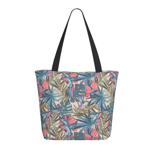 Tragetasche für Damen, große bemalte Palmblatt-Papageien-Tragetasche mit Reißverschluss, Schultertasche, Handtaschen für Arbeit und Reisen Tragetasche für Damen, große bemalte Palmblatt-Papageien-Tragetasche mit Reißverschluss, Schultertasche, Handtaschen für Arbeit und Reisen von VOSERY