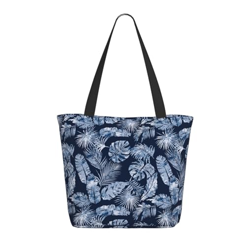 Tragetasche für Damen, große blaue Blätter, hawaiianischer Stil, Tragetasche mit Reißverschluss, Schultertasche, Handtaschen für Arbeit und Reisen Tragetasche für Damen, große blaue Blätter, hawaiianischer Stil, Tragetasche mit Reißverschluss, Schultertasche, Handtaschen für Arbeit und Reisen von VOSERY