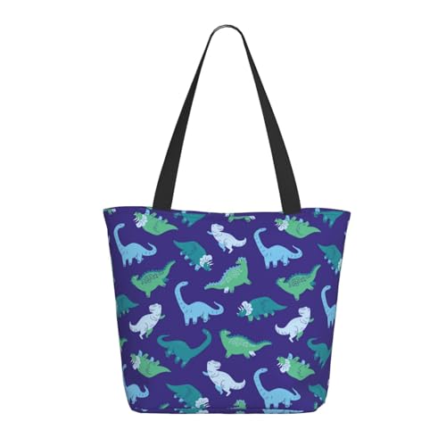 Tragetasche für Damen, große blaue Dinosaurier-Muster, Tragetasche mit Reißverschluss, Schultertasche, Handtaschen für Arbeit und Reisen von VOSERY