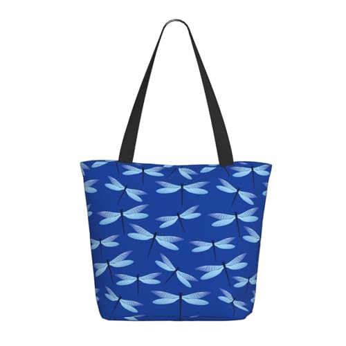 Tragetasche für Damen, große blaue Libellen-Druck-Tragetasche mit Reißverschluss, Schultertasche, Handtaschen für Arbeit und Reisen Tragetasche für Damen, große blaue Libellen-Druck-Tragetasche mit Reißverschluss, Schultertasche, Handtaschen für Arbeit und Reisen von VOSERY