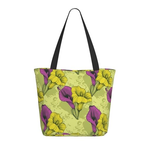 Tragetasche für Damen, große bunte Calla-Lilien-Blumen, Tragetasche mit Reißverschluss, Schultertasche, Handtasche für Arbeit und Reisen Tragetasche für Damen, große bunte Calla-Lilien-Blumen, Tragetasche mit Reißverschluss, Schultertasche, Handtasche für Arbeit und Reisen von VOSERY