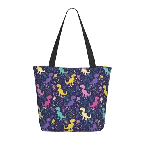 Tragetasche für Damen, große bunte Dinosaurier-D-Tragetasche mit Reißverschluss, Schultertasche, Handtasche für Arbeit und Reisen von VOSERY
