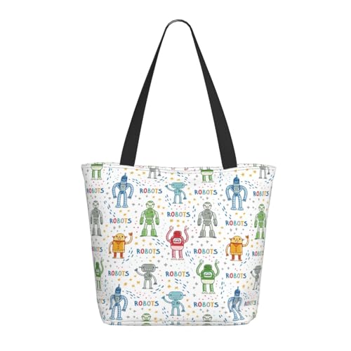 Tragetasche für Damen, große bunte Roboter-Tragetasche mit Reißverschluss, Schultertasche, Handtasche für Arbeit und Reisen Tragetasche für Damen, große bunte Roboter-Tragetasche mit Reißverschluss, Schultertasche, Handtasche für Arbeit und Reisen von VOSERY