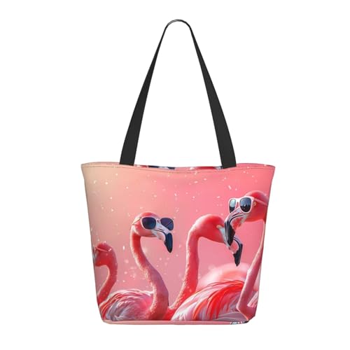 Tragetasche für Damen, große coole Flamingo-Sonnenbrille, Tragetasche mit Reißverschluss, Schultertasche, Handtasche für Arbeit und Reisen Tragetasche für Damen, große coole Flamingo-Sonnenbrille, Tragetasche mit Reißverschluss, Schultertasche, Handtasche für Arbeit und Reisen von VOSERY