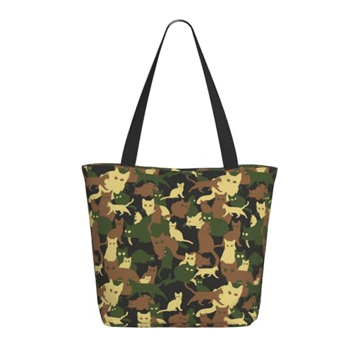Tragetasche für Damen, große coole Katze, Camouflage, Grün, Tragetasche mit Reißverschluss, Schultertasche, Handtaschen für Arbeit, Reisen Tragetasche für Damen, große coole Katze, Camouflage, Grün, Tragetasche mit Reißverschluss, Schultertasche, Handtaschen für Arbeit, Reisen von VOSERY
