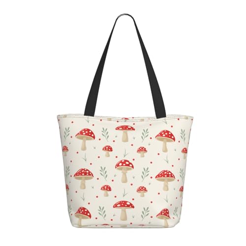 Tragetasche für Damen, große flache Pilz-Tragetasche mit Reißverschluss, Schultertasche, Handtaschen für Arbeit, Reisen Tragetasche für Damen, große flache Pilz-Tragetasche mit Reißverschluss, Schultertasche, Handtaschen für Arbeit, Reisen von VOSERY