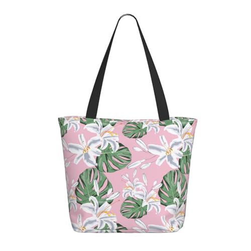 Tragetasche für Damen, große grüne Blätter, Lilien, Blumen, Tragetasche mit Reißverschluss, Schultertasche, Handtaschen für Arbeit, Reisen Tragetasche für Damen, große grüne Blätter, Lilien, Blumen, Tragetasche mit Reißverschluss, Schultertasche, Handtaschen für Arbeit, Reisen von VOSERY