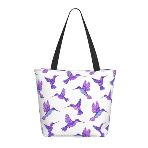 Tragetasche für Damen, große lila Kolibri-Tragetasche mit Reißverschluss, Schultertasche, Handtaschen für Arbeit und Reisen von VOSERY