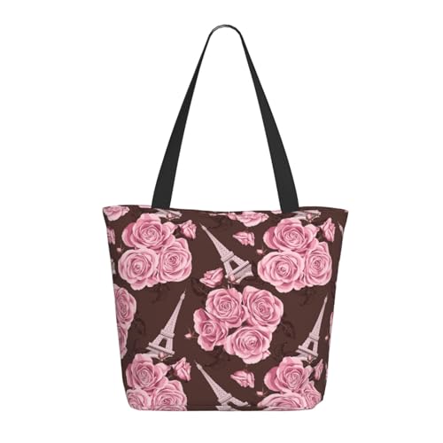Tragetasche für Damen, große rosa Blumen-Turm-Tragetasche mit Reißverschluss, Schultertasche, Handtaschen für Arbeit, Reisen Tragetasche für Damen, große rosa Blumen-Turm-Tragetasche mit Reißverschluss, Schultertasche, Handtaschen für Arbeit, Reisen von VOSERY