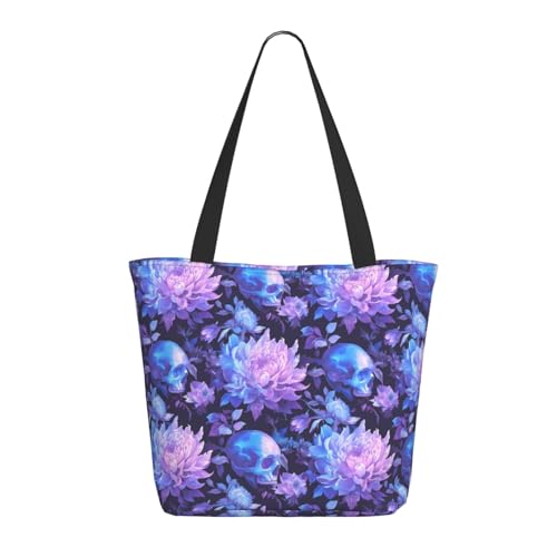Tragetasche für Damen, große rosa weiße Totenkopf-Blume, Tragetasche mit Reißverschluss, Schultertasche, Handtaschen für Arbeit und Reisen Tragetasche für Damen, große rosa weiße Totenkopf-Blume, Tragetasche mit Reißverschluss, Schultertasche, Handtaschen für Arbeit und Reisen von VOSERY