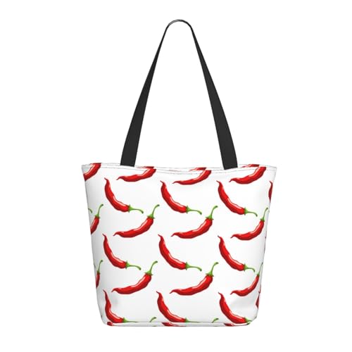 Tragetasche für Damen, große rote Chili-Pfeffer-Druck-Tragetasche mit Reißverschluss, Schultertasche, Handtasche für Arbeit, Reisen Tragetasche für Damen, große rote Chili-Pfeffer-Druck-Tragetasche mit Reißverschluss, Schultertasche, Handtasche für Arbeit, Reisen von VOSERY