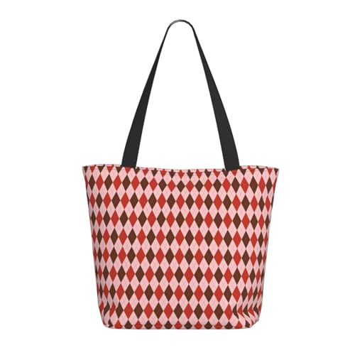 Tragetasche für Damen, große rote und braune Karos, Tragetasche mit Reißverschluss, Schultertasche, Handtaschen für Arbeit und Reisen von VOSERY