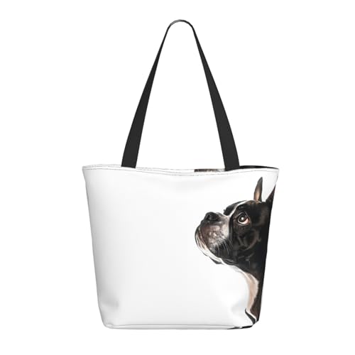 Tragetasche für Damen, große schwarze und weiße Boston Terrier Tragetasche mit Reißverschluss, Schultertasche, Handtaschen für Arbeit und Reisen Tragetasche für Damen, große schwarze und weiße Boston Terrier Tragetasche mit Reißverschluss, Schultertasche, Handtaschen für Arbeit und Reisen von VOSERY