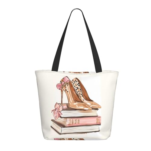 Tragetasche für Damen, große stilvolle High Heels auf Büchern, Tragetasche mit Reißverschluss, Schultertasche, Handtaschen für Arbeit und Reisen Tragetasche für Damen, große stilvolle High Heels auf Büchern, Tragetasche mit Reißverschluss, Schultertasche, Handtaschen für Arbeit und Reisen von VOSERY