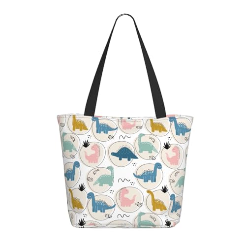 Tragetasche für Damen, große süße Dinosaurier, bunte Tragetasche mit Reißverschluss, Schultertasche, Handtasche für Arbeit und Reisen von VOSERY