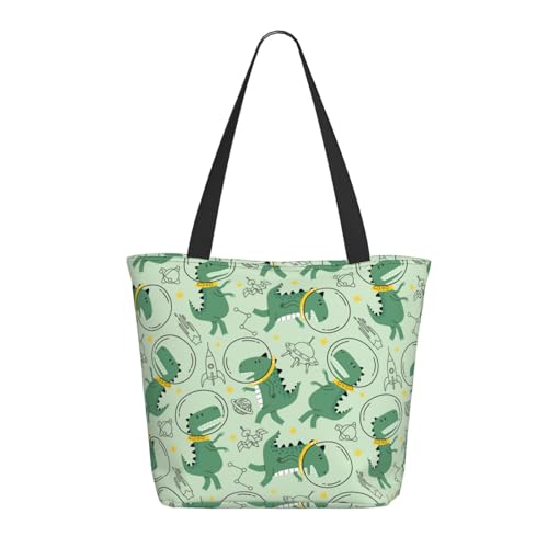 Tragetasche für Damen, große süße Dinosaurier im Weltraum, Tragetasche mit Reißverschluss, Schultertasche, Handtaschen für Arbeit und Reisen Tragetasche für Damen, große süße Dinosaurier im Weltraum, Tragetasche mit Reißverschluss, Schultertasche, Handtaschen für Arbeit und Reisen von VOSERY