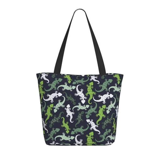 Tragetasche für Damen, große süße Eidechse Gecko, grüne Tragetasche mit Reißverschluss, Schultertasche, Handtaschen für Arbeit und Reisen Tragetasche für Damen, große süße Eidechse Gecko, grüne Tragetasche mit Reißverschluss, Schultertasche, Handtaschen für Arbeit und Reisen von VOSERY