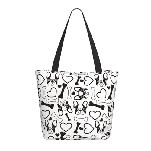 Tragetasche für Damen, große süße französische Bulldogge, Schwarz / Weiß, Tragetasche mit Reißverschluss, Schultertasche, Handtaschen für Arbeit und Reisen Tragetasche für Damen, große süße französische Bulldogge, Schwarz / Weiß, Tragetasche mit Reißverschluss, Schultertasche, Handtaschen für Arbeit und Reisen von VOSERY