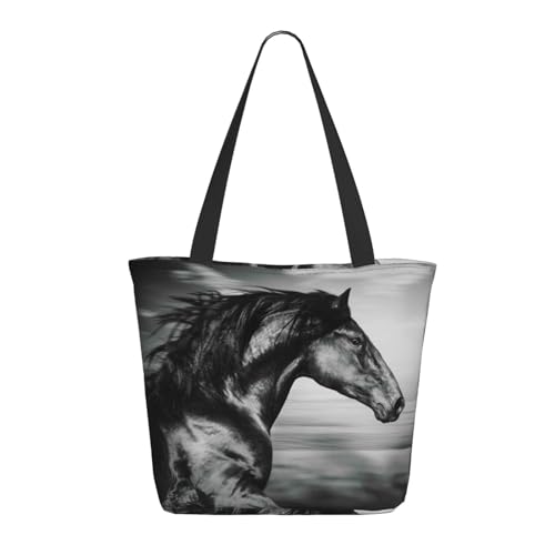 Tragetasche für Damen, großes Laufpferd, Schwarz und Weiß, Tragetasche mit Reißverschluss, Schultertasche, Handtaschen für Arbeit und Reisen Tragetasche für Damen, großes Laufpferd, Schwarz und Weiß, Tragetasche mit Reißverschluss, Schultertasche, Handtaschen für Arbeit und Reisen von VOSERY