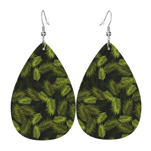 Tropische Palmblätter, Farnblatt-Ohrringe für Damen, bunte Tropfenleder-Ohrringe für Damen, trendig, Tropfenohrringe, Schmuck von VOSERY