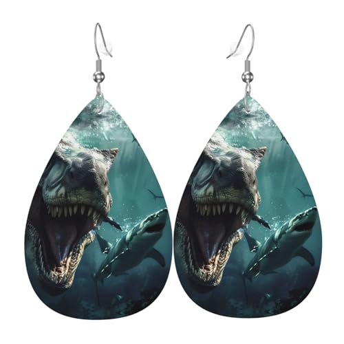 Unterwasser-Dinosaurier-Hai-Ohrringe für Frauen, bunte Tropfenleder-Ohrringe für Damen, trendig, Tropfenohrringe, Schmuck von VOSERY