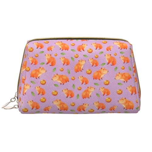 VOSERY Capybara Make-up-Tasche, Kosmetiktasche, Reise-Kulturbeutel für Damen, große Kapazität, Make-up-Tasche, Organizer, niedliche Make-up-Tasche, wasserdicht, Leder, Violett von VOSERY