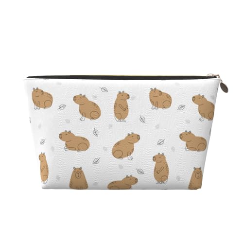 VOSERY Capybaras Make-up-Tasche aus Leder, Kosmetiktasche, Reise-Kulturbeutel für Damen, weiß, Make-up-Tasche, Organizer, niedliche Make-up-Tasche, wasserdichte Make-up-Tasche von VOSERY
