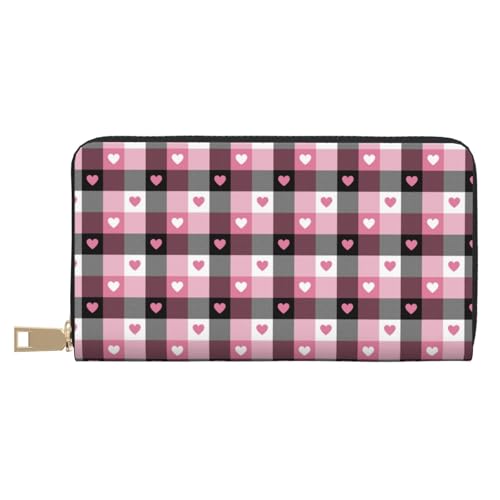 VOSERY Geldbörse Damen, Leder, Bifold Multi Card Wallet, Pink Heart Plaid Damen Lange Geldbörse Geldbörsen VOSERY Geldbörse Damen, Leder, Bifold Multi Card Wallet, Pink Heart Plaid Damen Lange Geldbörse Geldbörsen von VOSERY