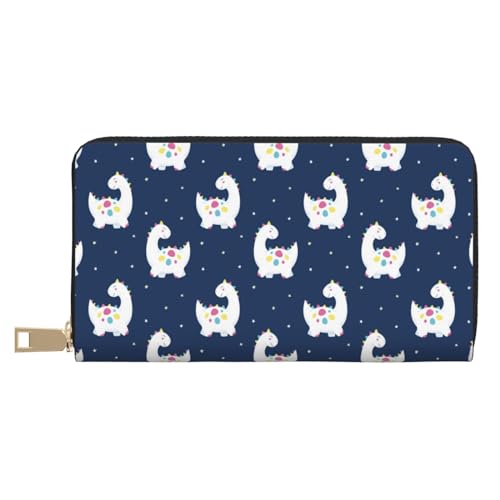 VOSERY Geldbörse Damen, Leder, Bifold Multi Card Wallet, Regenbogen Niedliche Dinosaurier Damen Geldbörsen, Lange Geldbörse von VOSERY