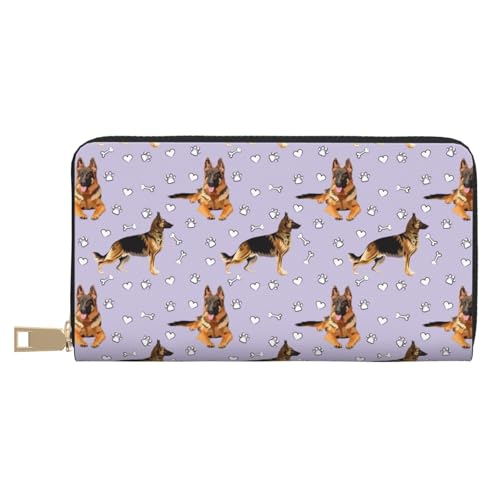 VOSERY Geldbörse Damen, Leder Bifold Multi Card Wallet, Deutscher Schäferhund Liebe Damen Lange Geldbörse Geldbörsen von VOSERY
