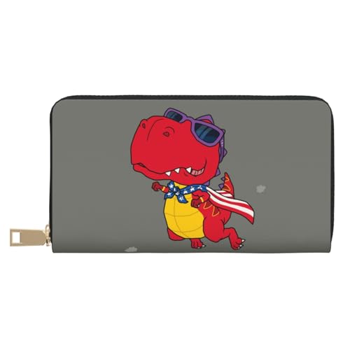 VOSERY Geldbörse Damen, Leder Bifold Multi Card Wallet, Dinosaurier Super Hero Cartoon Damen Lange Geldbörse Geldbörsen von VOSERY