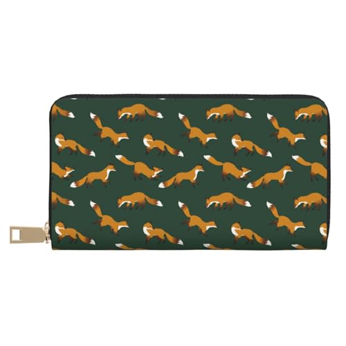 VOSERY Geldbörse Damen, Leder Bifold Multi Card Wallet, Dunkelgrün Fuchs Print Damen Lange Geldbörse Geldbörsen VOSERY Geldbörse Damen, Leder Bifold Multi Card Wallet, Dunkelgrün Fuchs Print Damen Lange Geldbörse Geldbörsen von VOSERY