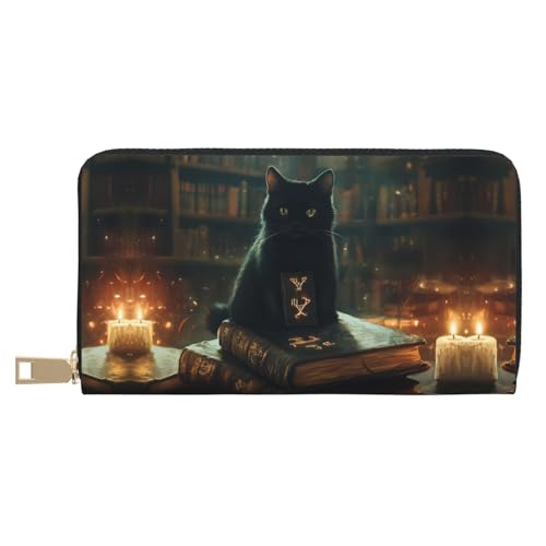 VOSERY Geldbörse Damen, Leder Bifold Multi Card Wallet, Halloween Black Cat Mysterious Notebook Damen Lange Geldbörse Geldbörsen VOSERY Geldbörse Damen, Leder Bifold Multi Card Wallet, Halloween Black Cat Mysterious Notebook Damen Lange Geldbörse Geldbörsen von VOSERY