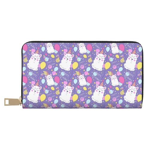 VOSERY Geldbörse Damen, Leder Bifold Multi Card Wallet, Happy Birthday Alpaka Ballon Damen Geldbörsen, Lange Geldbörse von VOSERY