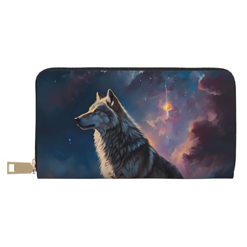 VOSERY Geldbörse Damen, Leder Bifold Multi Card Wallet, Night Sky Wolf Damen Lange Geldbörse Geldbörsen VOSERY Geldbörse Damen, Leder Bifold Multi Card Wallet, Night Sky Wolf Damen Lange Geldbörse Geldbörsen von VOSERY