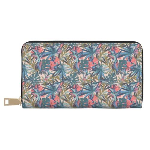 VOSERY Geldbörse Damen, Leder Bifold Multi Card Wallet, Painted Palm Leaf Papagei Damen Lange Geldbörse Geldbörsen VOSERY Geldbörse Damen, Leder Bifold Multi Card Wallet, Painted Palm Leaf Papagei Damen Lange Geldbörse Geldbörsen von VOSERY