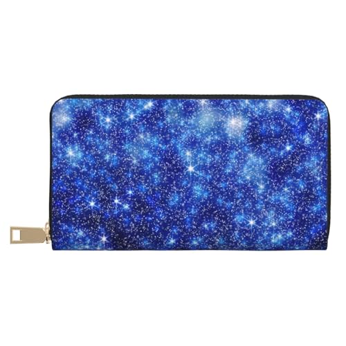 VOSERY Geldbörse Damen, Leder Bifold Multi Card Wallet, Unscharfer Stern Schnee Weihnachten Damen Lange Geldbörse Geldbörsen von VOSERY