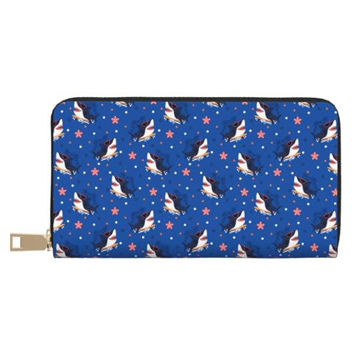 VOSERY Geldbörse Damen, Leder Bifold Multi Card Wallet Cartoon Happy Glasses Cute Shark Damen Lange Geldbörse Geldbörsen VOSERY Geldbörse Damen, Leder Bifold Multi Card Wallet Cartoon Happy Glasses Cute Shark Damen Lange Geldbörse Geldbörsen von VOSERY