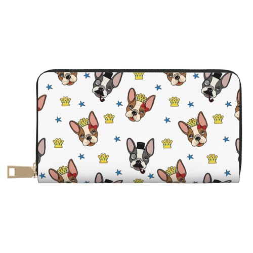 VOSERY Geldbörse Damen, Leder Bifold Multi Card Wallet Cute French Bulldog Crown Damen Geldbörsen Lange Geldbörse von VOSERY
