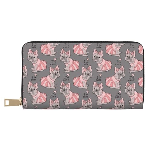 VOSERY Geldbörse Damen, Leder Bifold Multi Card Wallet Cute French Bulldog Pink Rock Damen Geldbörsen Lange Geldbörse von VOSERY