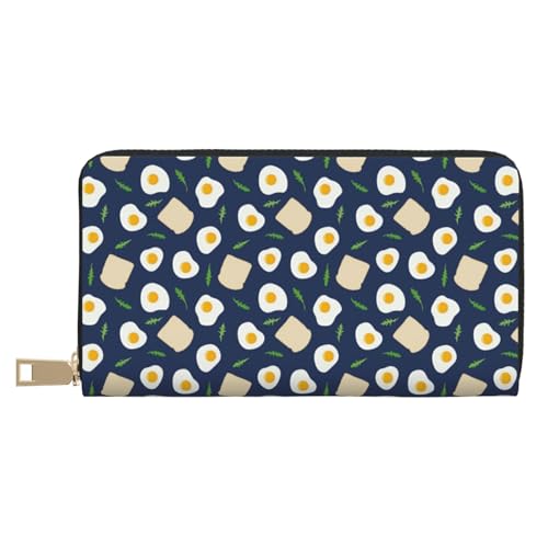VOSERY Geldbörse Damen, Leder Bifold Multi Card Wallet Cute Fried Egg Brot Damen Geldbörsen Lange Geldbörse von VOSERY